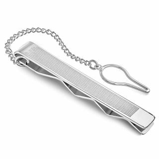 Pince � cravate en acier � bande pointill�e et chainette