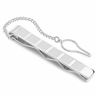Pince � cravate en acier � carr�s pointill�s et chainette