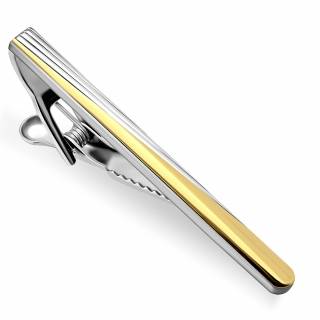 Pince � cravate en acier � diagonales irr�guli�res argent�es et dor�es