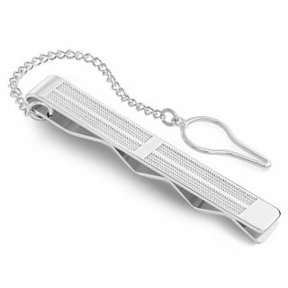 Pince � cravate en acier � larges lignes pointill�es et chainette