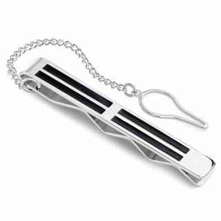 Pince � cravate en acier � lignes noires et chainette