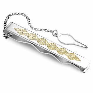 Pince � cravate en acier � losanges dor�s accol�s et chainette