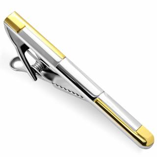 Pince � cravate en acier poli � segments argent�s et dor�s